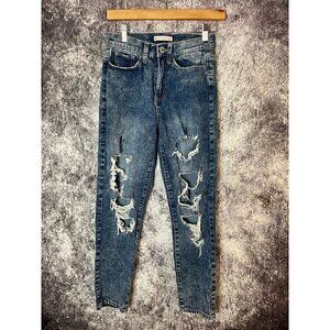So High Rise Mom Jean Blue Denim Ultra Deconstructed Straight Tapered Jeans 0/24
